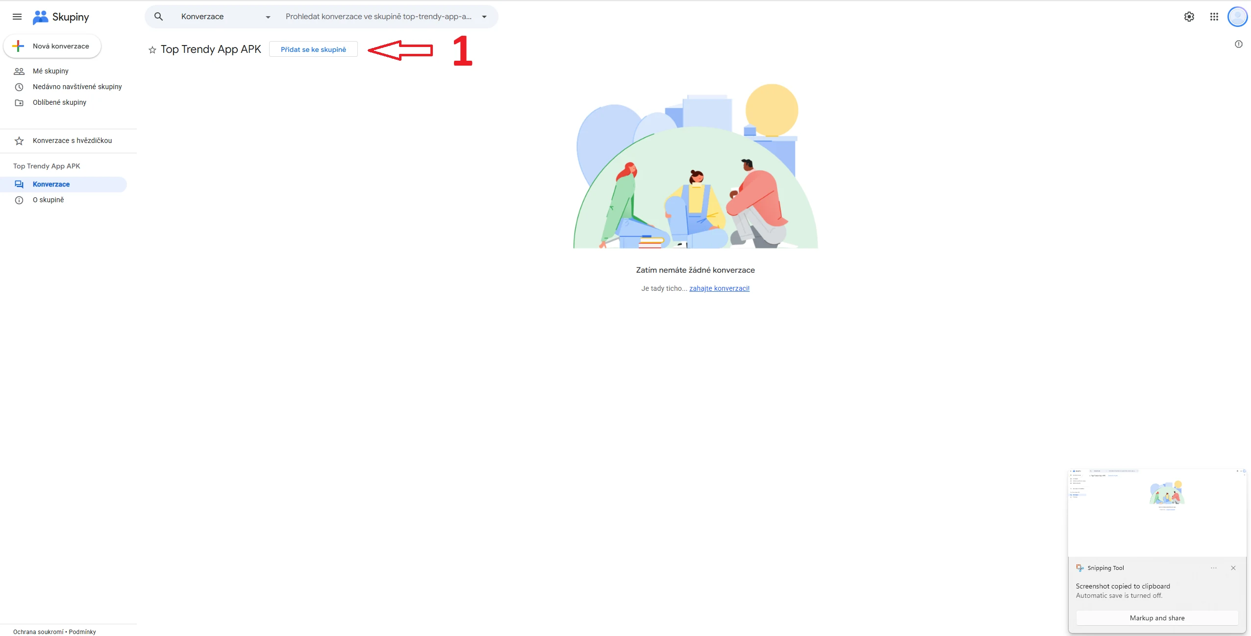 Krok 1 - Otevření skupiny Google