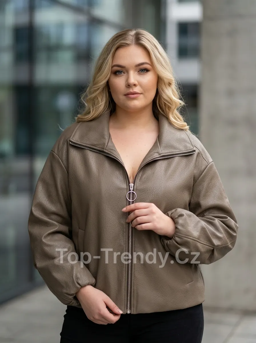 DÁMSKÁ OVERSIZE KOŽENKOVÁ BUNDA S ŠIROKÝM LÍMCEM GIIRA