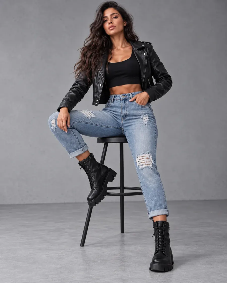 DÁMSKÉ ELASTICKÉ MOM FIT DŽÍNY S DISTRESSED EFEKTEM JUDITA